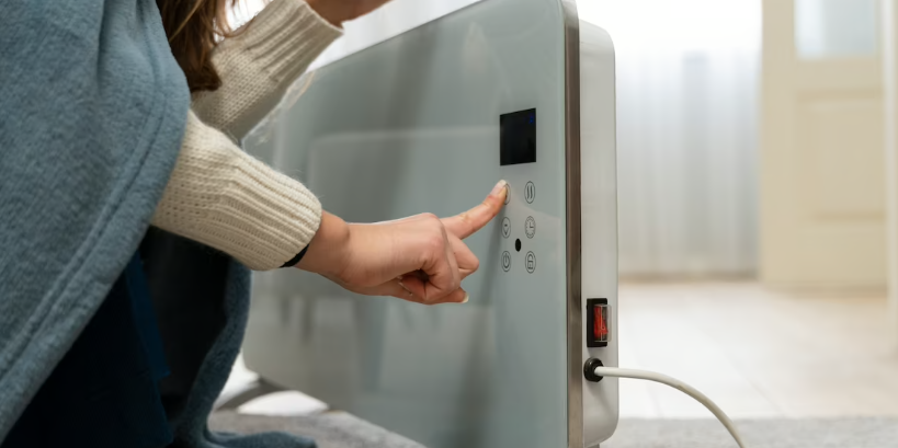 person switching on an electric heater